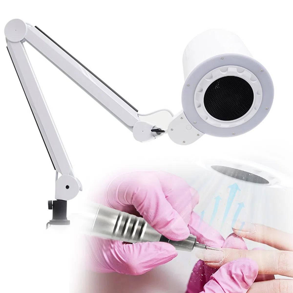 Qiang 80W Nagelstaubsauger mit Filter & Light Professionell & Tragbar für Nagelkunstsalon-Reinigungsgeräte Staubabsaugung für Nagelstudio/Salon/Persönlich Maniküre