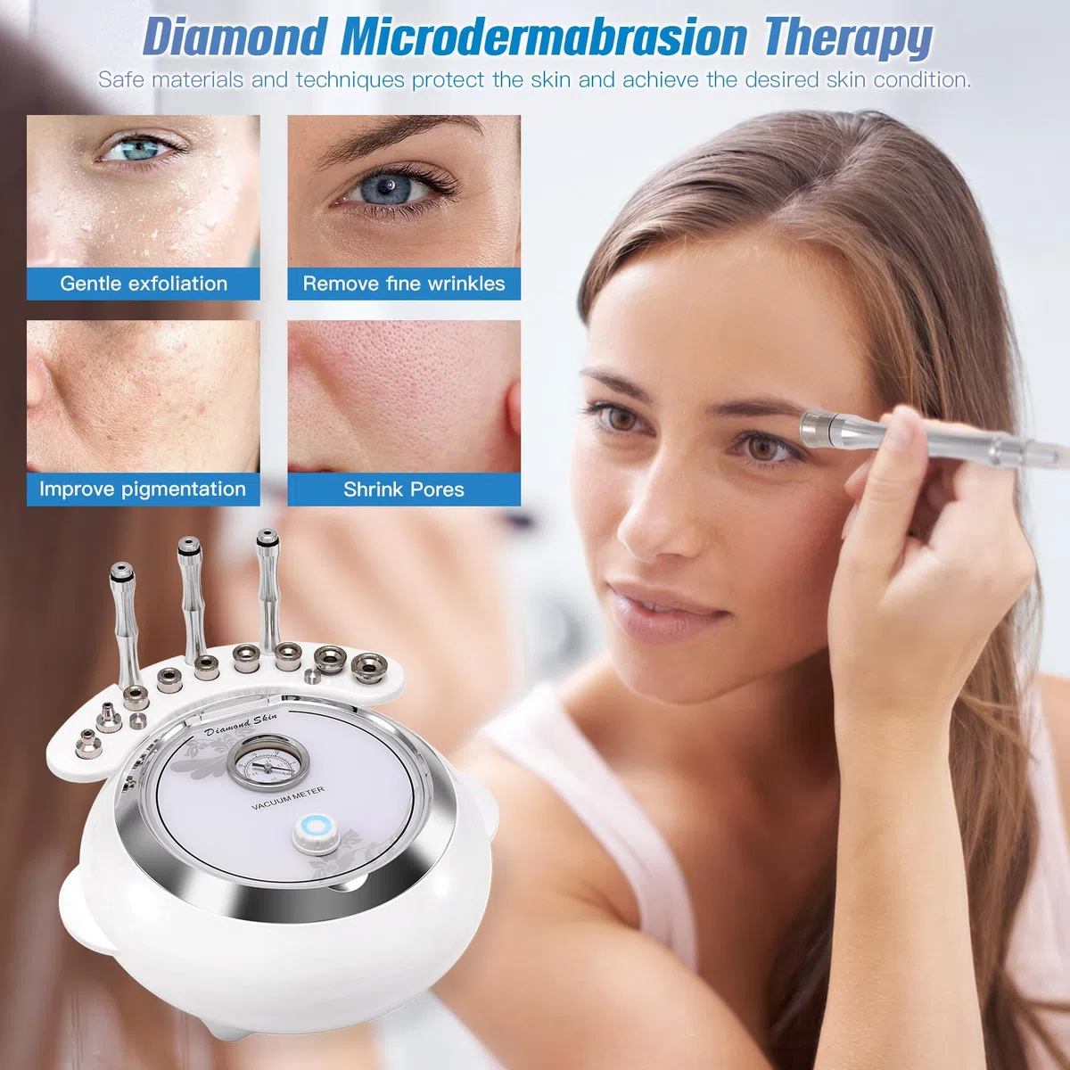 JT-Direct Diamant Microdermabrasion Gerät 3 en 1, Ausstattung für Gesichtspflege mit Absaug und Pulverisierung (hohe Absaugleistung 65-68 cmhg)