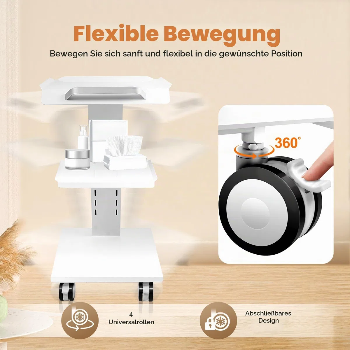 Beauty Salon Trolley, Multifunktions-bewegliche Hand Trucks, Dental DREI Schichten Multifunktionswagen Wagen Zahnwagen Medizinischer Wagen mit leisen Fußbremsen, Weiß