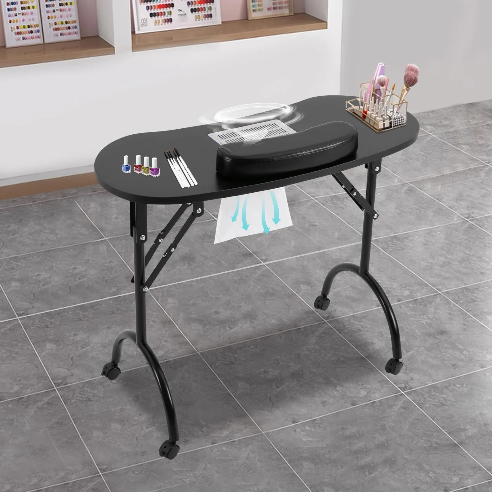 Tragbarer Maniküre Tisch | Maniküre Tisch mit Saug | Faltbarer Nageltisch | Scheren, Nagelpflege in Haus, Salon | EU Stecker | 30kg Tragfähigkeit | Inkl. Zubehör für Nagelpflege