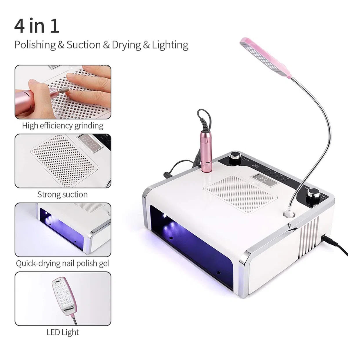 scosao Profi Nagel Staubsauger 108W, Nagelfräser für Elektrische Nägel mit 30000 U/min Maniküre Stift, Nageltrockner, LED Lampe, 4 in 1 Nagel Staubabsaugung Tischabsaugung Nageltisch für Maniküre