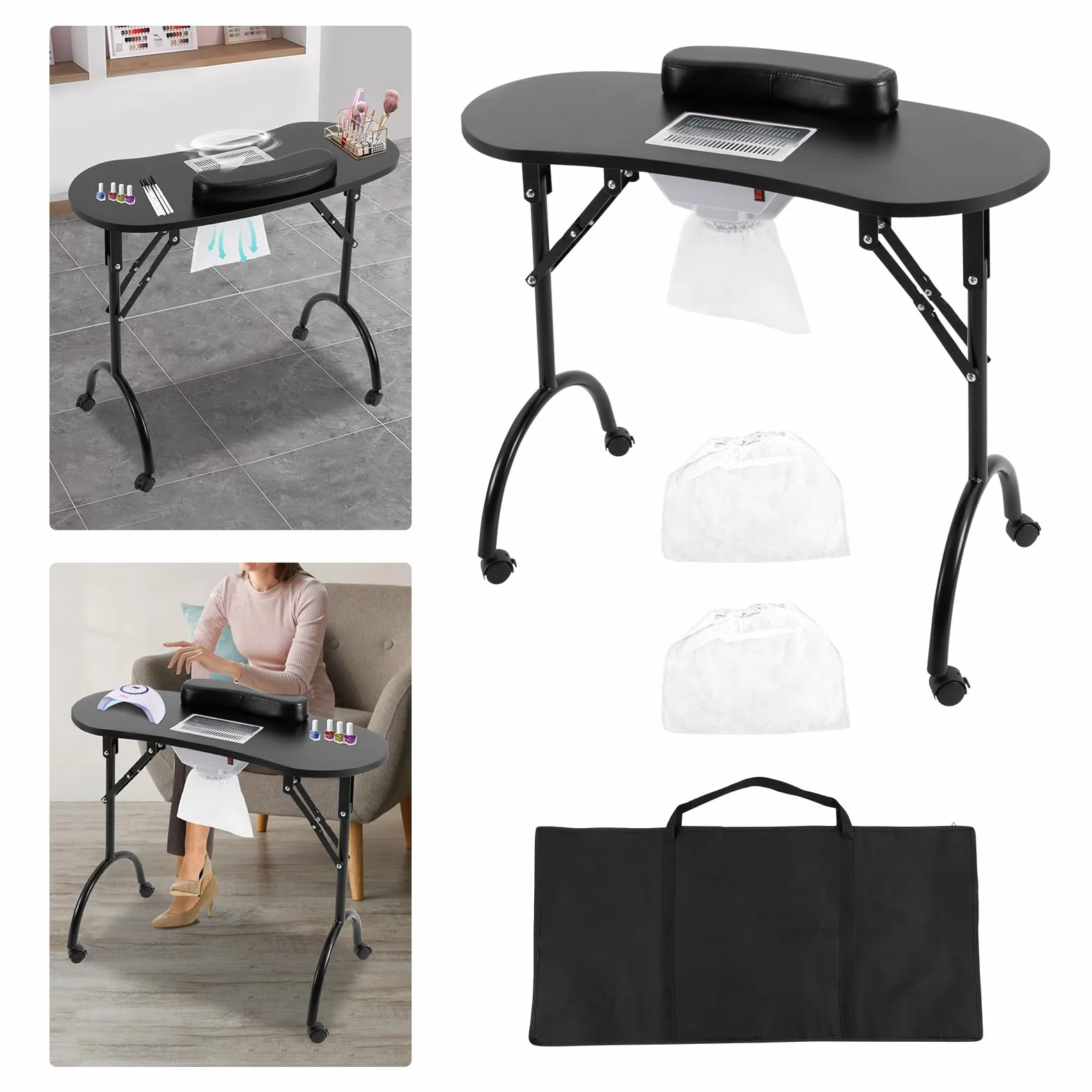Tragbarer Maniküre Tisch | Maniküre Tisch mit Saug | Faltbarer Nageltisch | Scheren, Nagelpflege in Haus, Salon | EU Stecker | 30kg Tragfähigkeit | Inkl. Zubehör für Nagelpflege