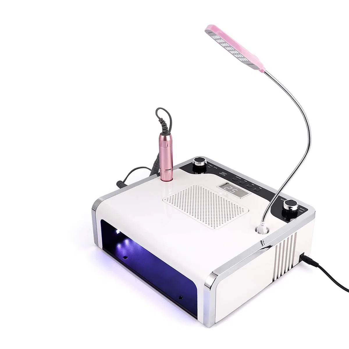 scosao Profi Nagel Staubsauger 108W, Nagelfräser für Elektrische Nägel mit 30000 U/min Maniküre Stift, Nageltrockner, LED Lampe, 4 in 1 Nagel Staubabsaugung Tischabsaugung Nageltisch für Maniküre