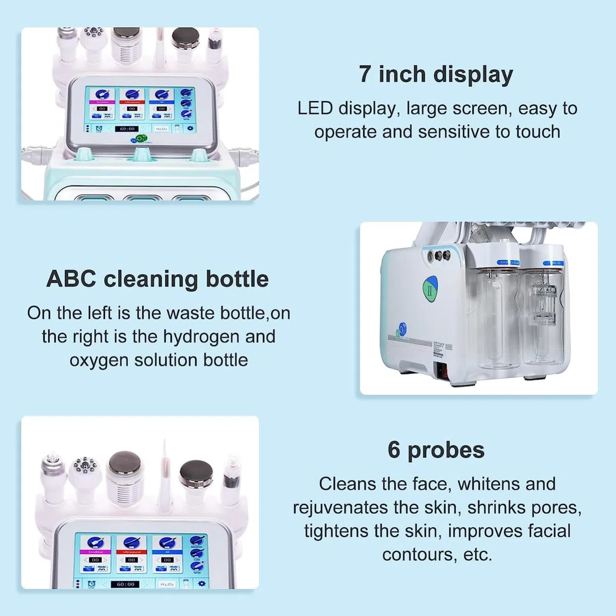 6 in 1 Wasserstoff-Sauerstoff-Gesichts-Schönheitsmaschine, Hydrodermabrasion Tiefenreinigung und Hautstraffung Gerät, Multifunktionale Kleine Blase Gesichtspflege Maschine, Grün