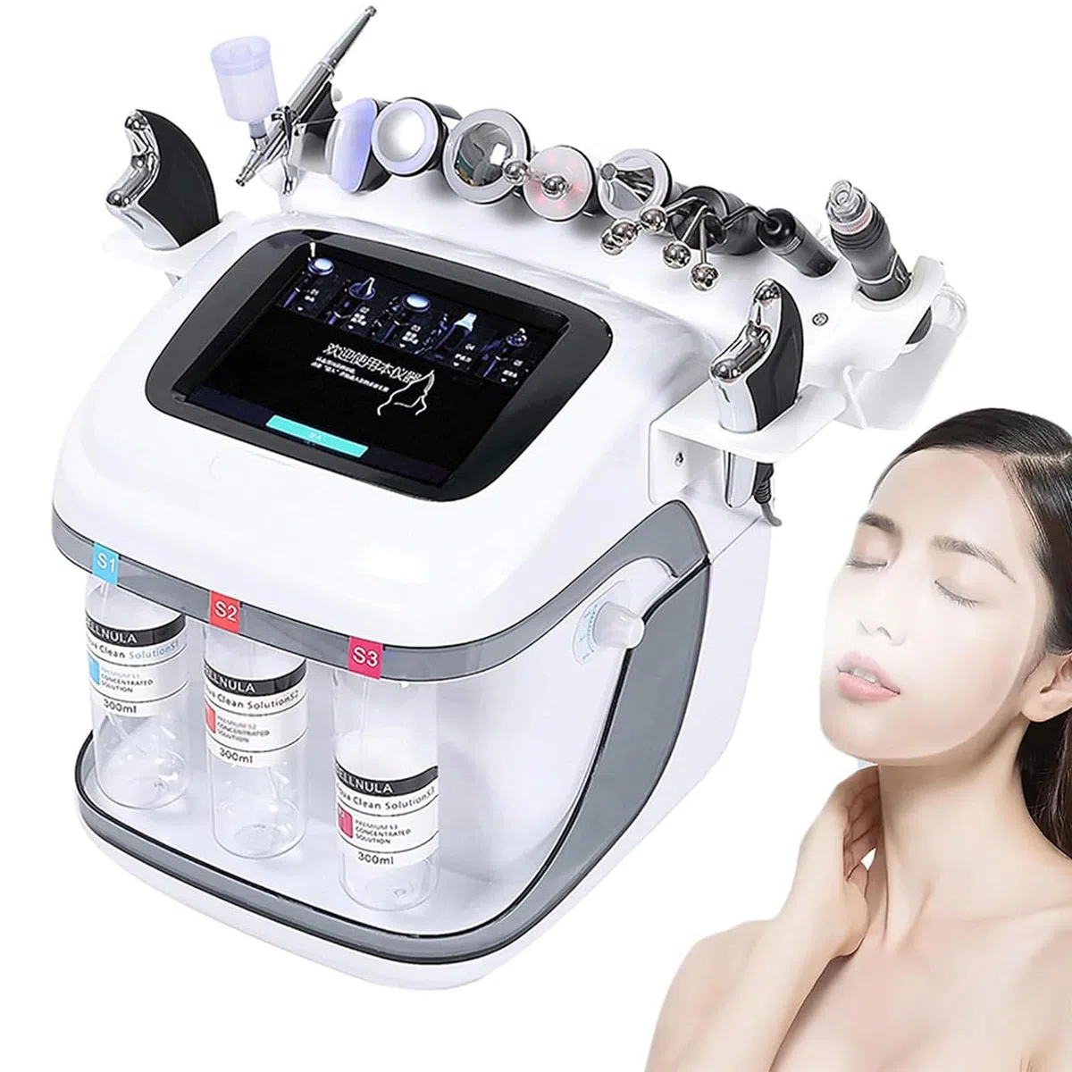 Professionelles Hydrafacial-Gerät, Wasserstoff-Sauerstoff-Gesichtsgerät mit 8-Zoll-LCD-Bildschirm und 10 Köpfen, Reinigung und Befeuchtung Haut, für Zuhause, Spa, Schönheitssalon