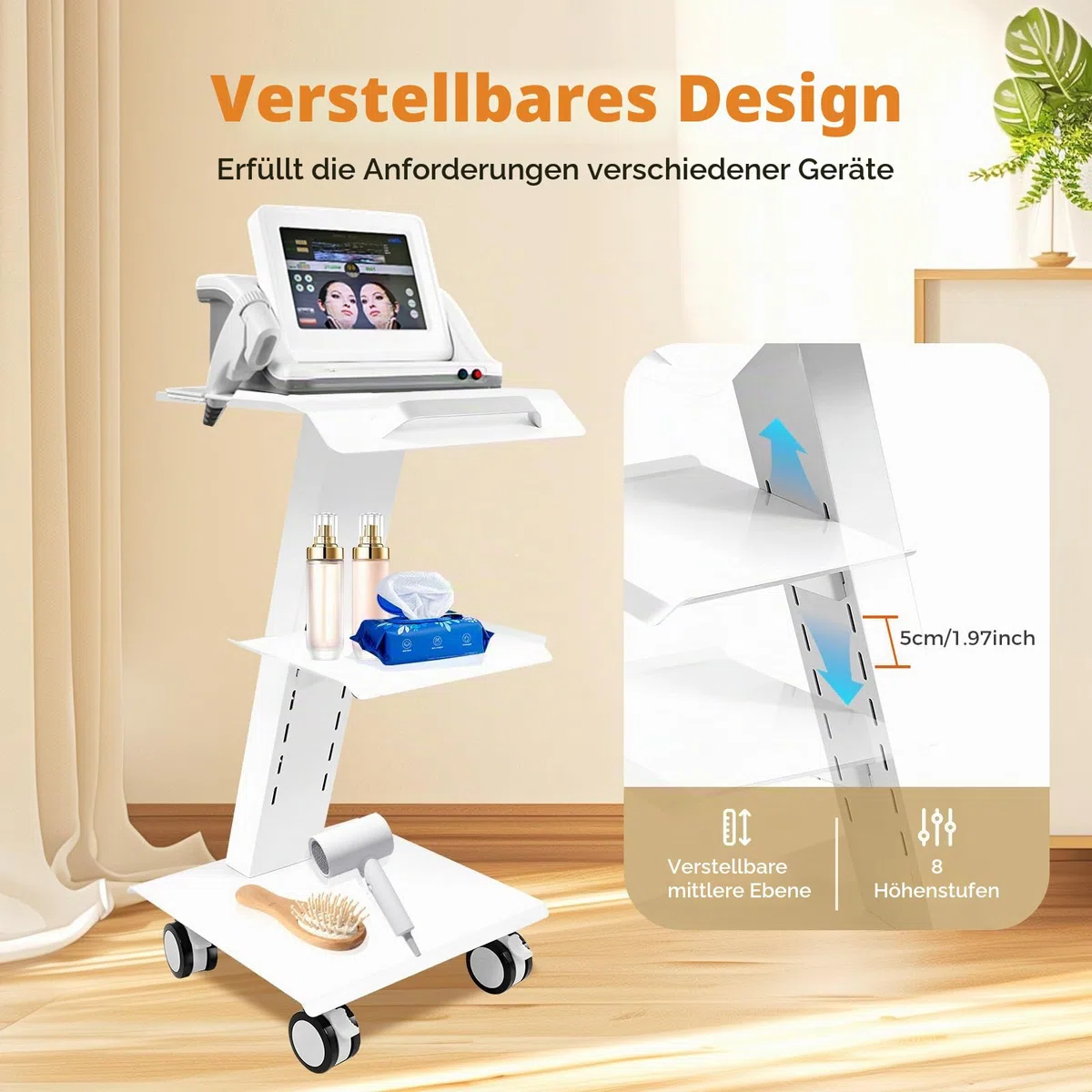 Beauty Salon Trolley, Multifunktions-bewegliche Hand Trucks, Dental DREI Schichten Multifunktionswagen Wagen Zahnwagen Medizinischer Wagen mit leisen Fußbremsen, Weiß