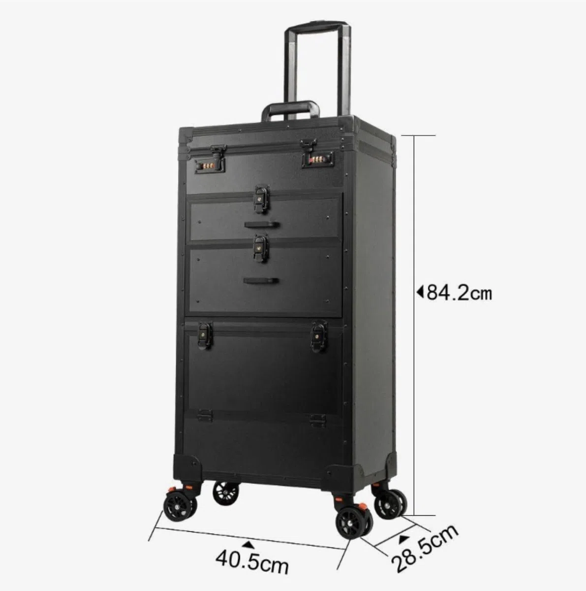 Arbeitswagen, Make-up-Schönheitssalon-Gepäck, Rollkoffer, Abschließbar, Make-up-Zugkoffer, Friseur-Trolley, Reise-Organizer-Tool Rollregal Spas(Black)