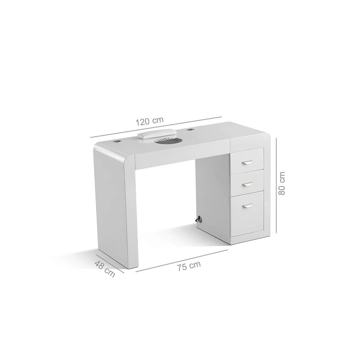 Professioneller Manikürtisch, modulares Nagelstudio, Schubladen, Sauger mit Filter, LED, Nagellackklammern (Basic R)