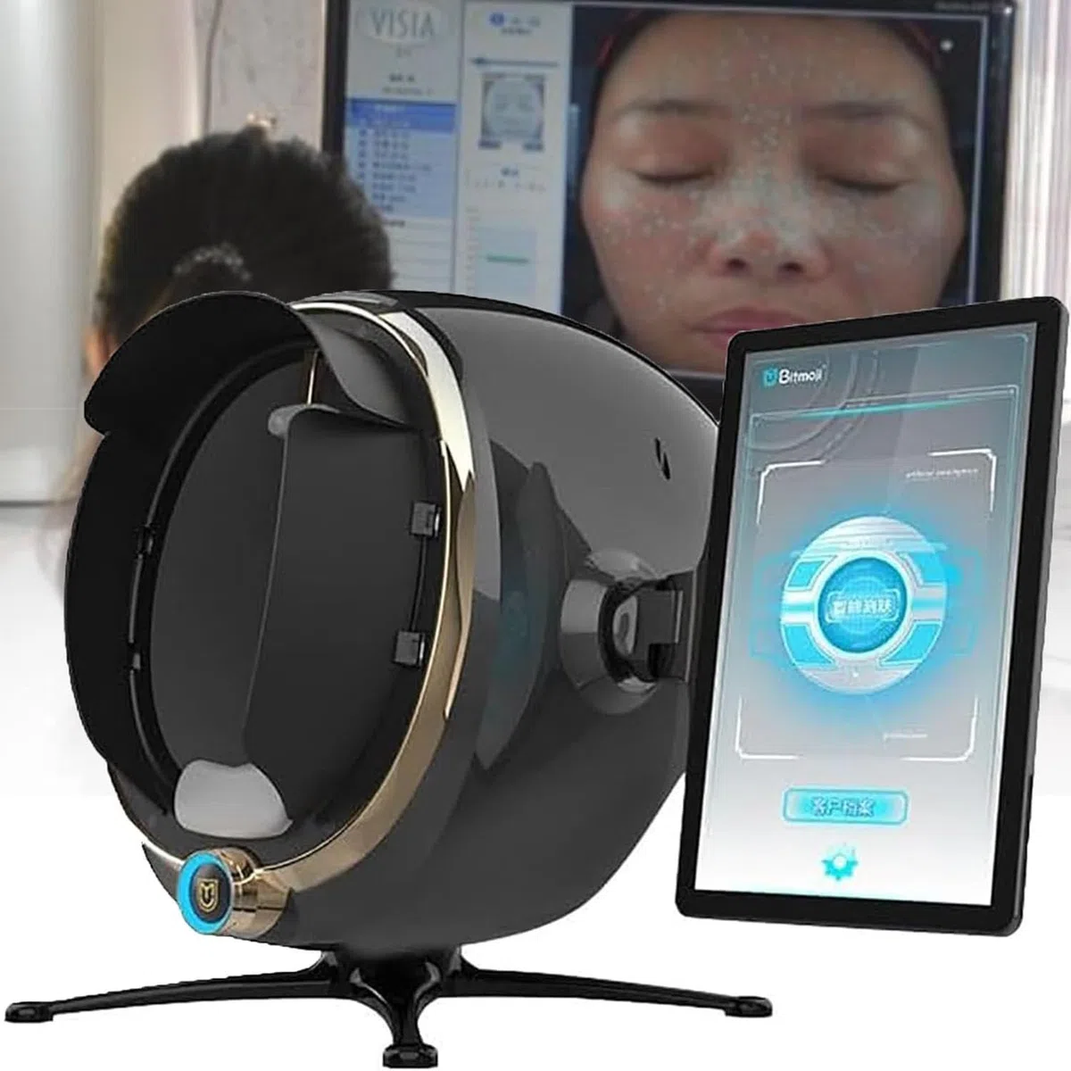 13,3 Zoll 3D Digital Skin Analyzer Detector, AI Smart Facial Skin Analysis Machine, 36 Millionen Pixel, 8 Spectral Facial Moisture Analyzer für Beauty Salon Gesunde Hautpflege,Black