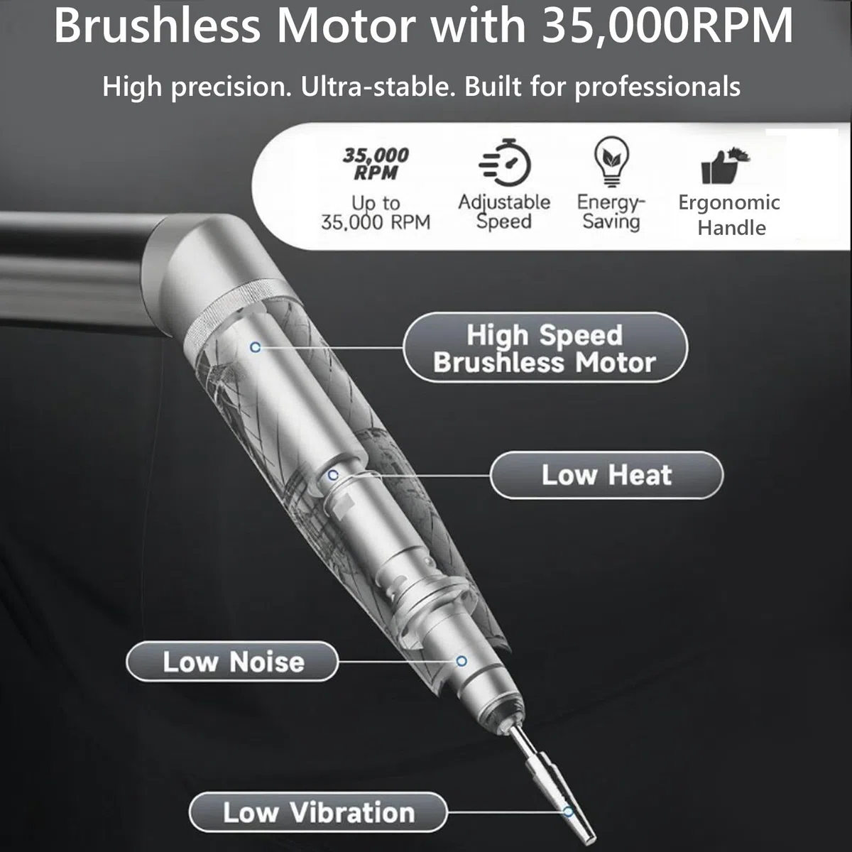 2-in-1-Nagelstaubsauger & Nagelfräser – Elektrische Nagelfeile 35.000 U/min und starker Saugkraft, bürstenloser Motor, Reinigung für Acrylnägel, für Heimwerker und Nagelstudios Black