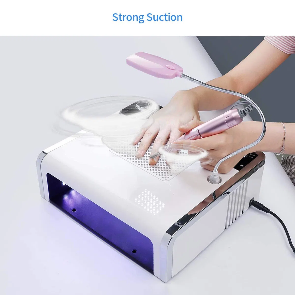 scosao Profi Nagel Staubsauger 108W, Nagelfräser für Elektrische Nägel mit 30000 U/min Maniküre Stift, Nageltrockner, LED Lampe, 4 in 1 Nagel Staubabsaugung Tischabsaugung Nageltisch für Maniküre