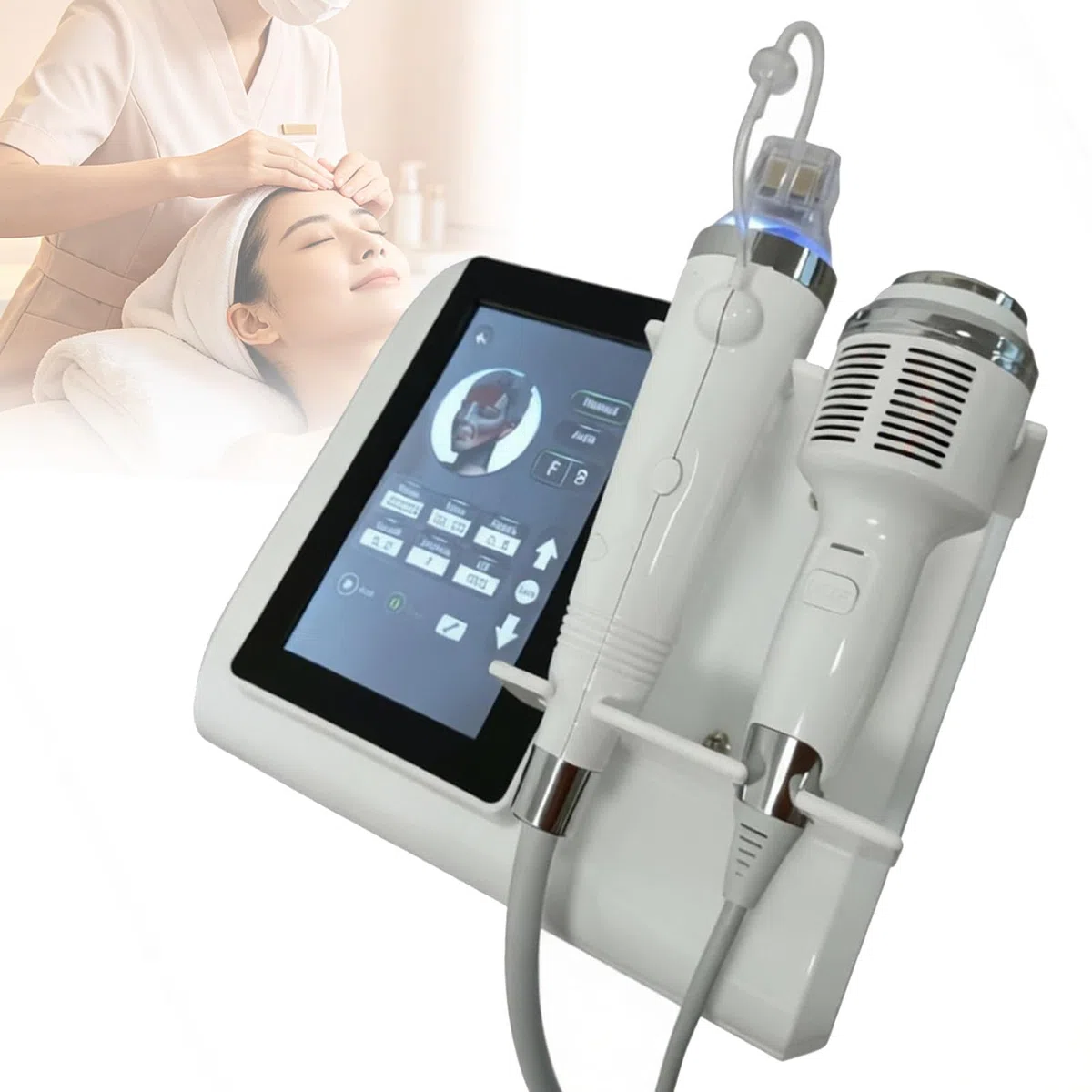 Goldene Mikrodermabrasion 3-in-1 Rf Mikronadelgerät,Anti-Aging Hautstraffungsgerät Mit Eiskühlhammer,Porenverfeinerung,Gesichts- Und Halsstraffung,Elektrisches Vakuum-Lifting Gerät B
