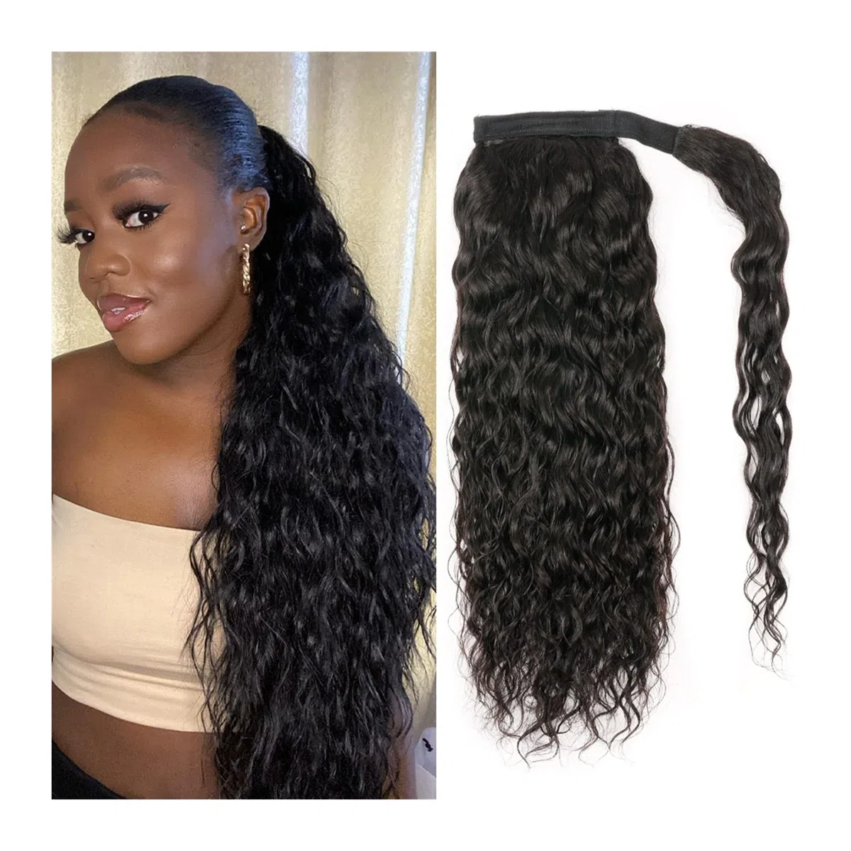 Haarknoten für Frauen, 30,5 - 66,4 cm, lang, gewellt, Wasserwellen, um die Haarspangen, Pferdeschwanz, echtes Haar, Damen, Dutt