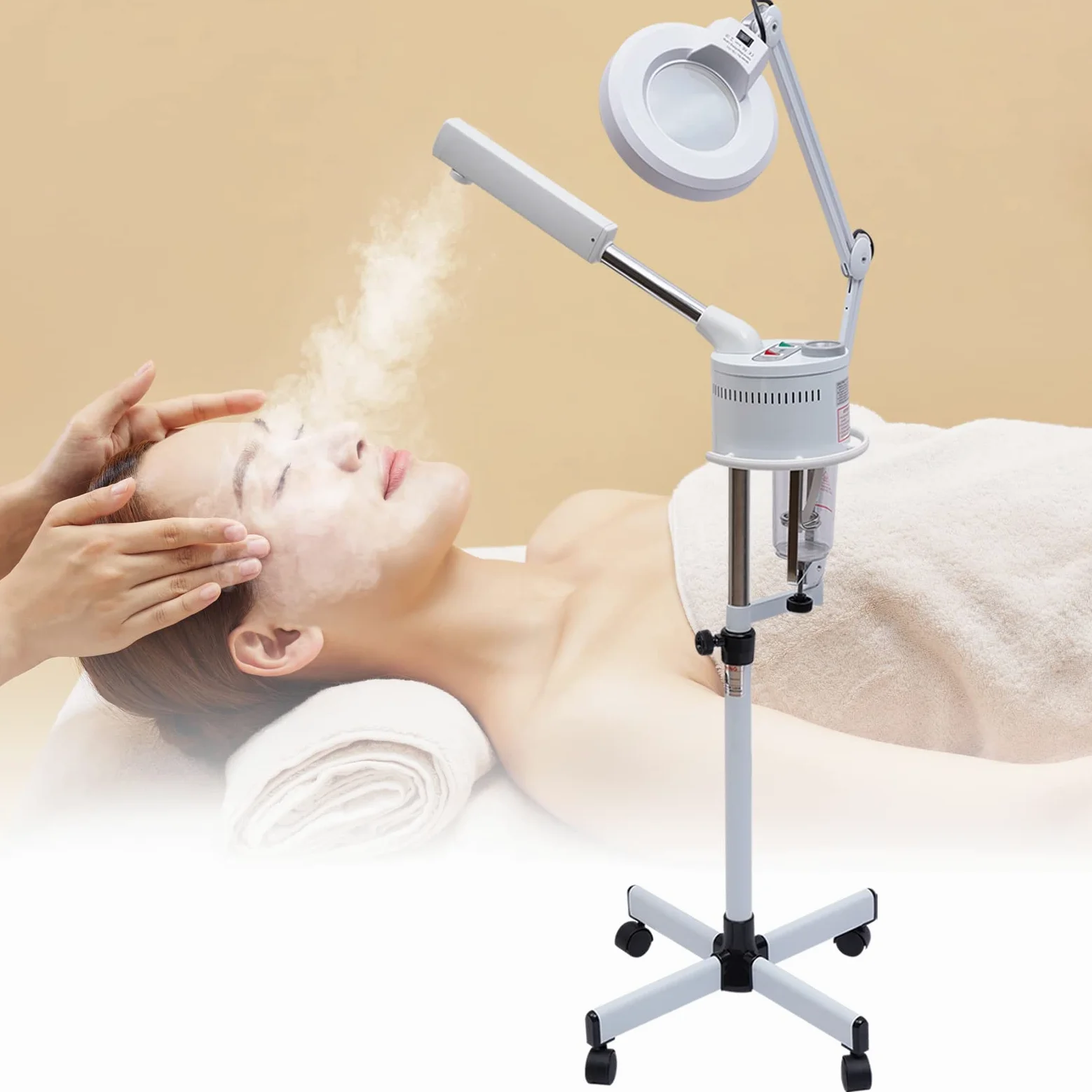 2 in 1 Gesichtsdampfer und 5X LED Lupenleuchte, Gesichts Sprayer Spa Salon Schönheit Ozon Bedampfer für Feuchtigkeitsspend und Hautpflege