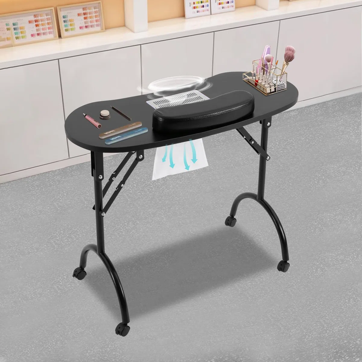 Generisch Schwarzer Multifunktionaler Nageltisch Mit Integriertem Ventilator, Professionelle Maniküre Station Mit Höhenverstellung Und Schubladen Für Salon Und Privatgebrauch