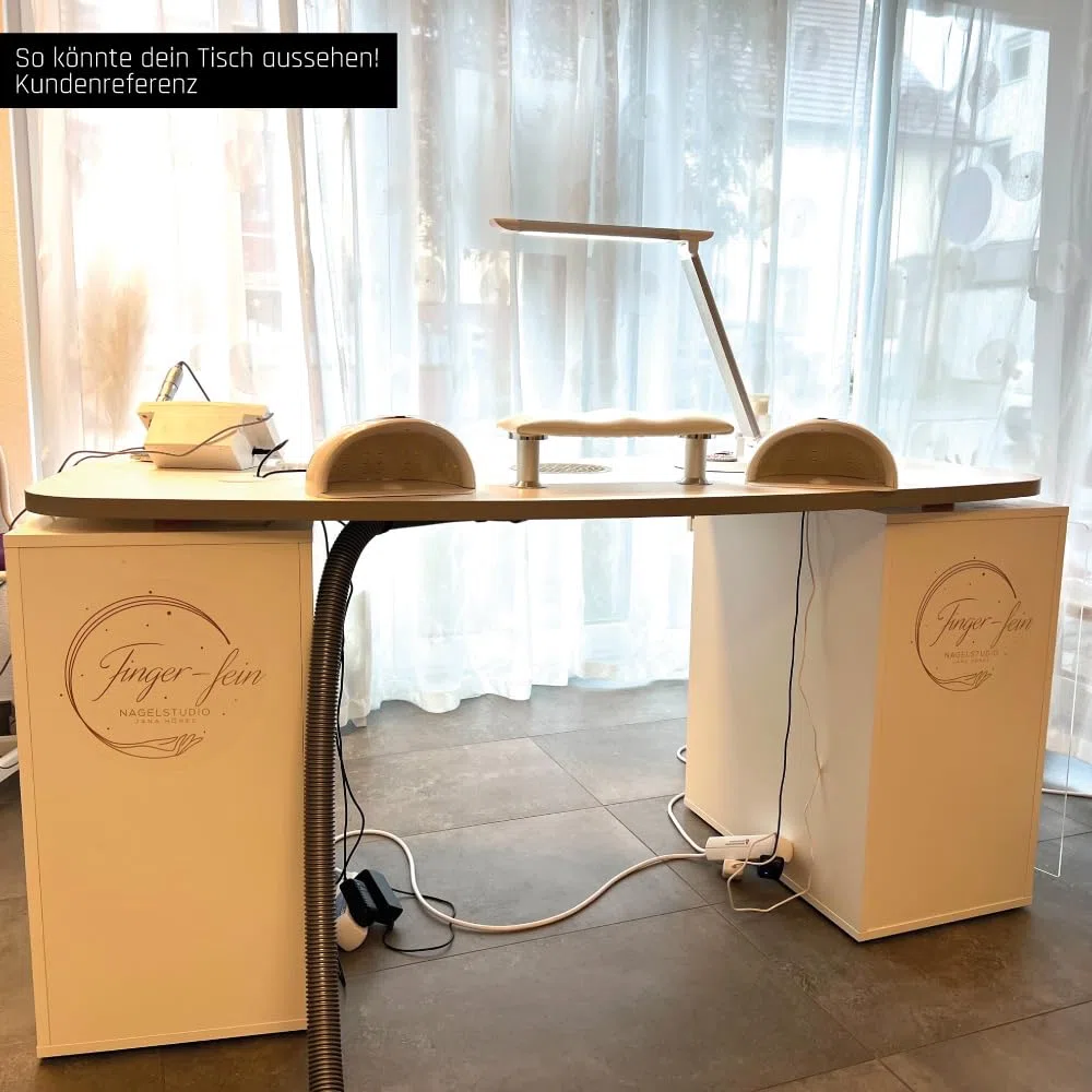 Nageltischplatte für Nagelstudio als Nageltisch · Manikür Tischplatte Weiß · für Absaugung Stabil · Made in DE · Acetonbeständig · mit Loch, Lynis-Nailshop.de