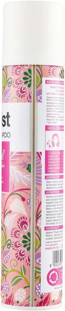 12x Batist Dry Shampoo Floral, Reinigt Haare ohne Wasser, Duft von Tiaré-Bouquet und Jasmin, 200ml ml,+ Italy shop Kostenloser Schlüsselanhänger