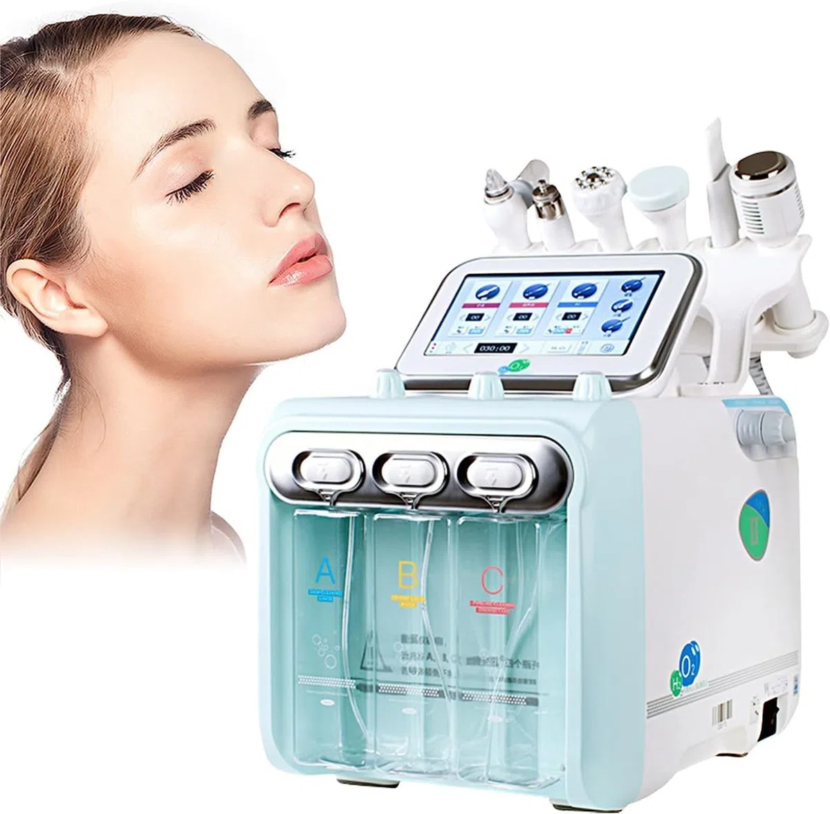 6 in 1 Wasserstoff-Sauerstoff-Gesichts-Schönheitsmaschine, Hydrodermabrasion Tiefenreinigung und Hautstraffung Gerät, Multifunktionale Kleine Blase Gesichtspflege Maschine, Grün