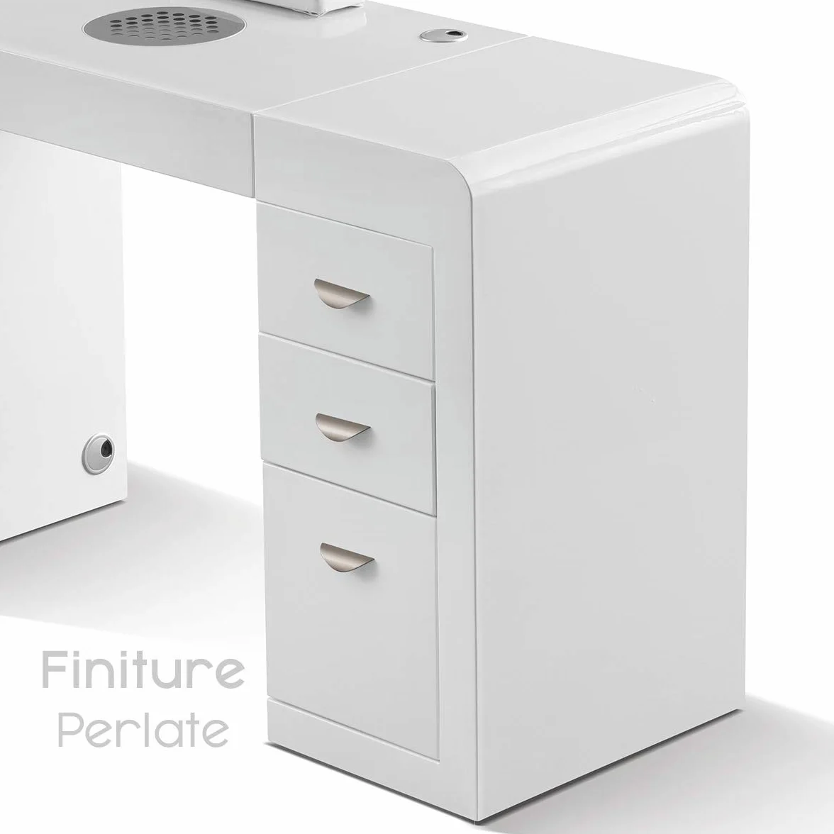 Professioneller Manikürtisch, modulares Nagelstudio, Schubladen, Sauger mit Filter, LED, Nagellackklammern (Basic R)