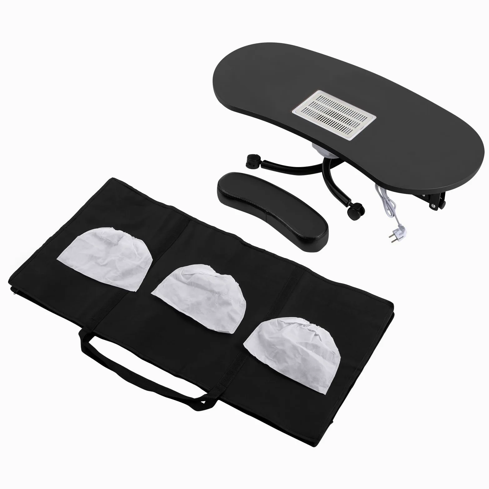 Tragbarer Maniküre Tisch | Maniküre Tisch mit Saug | Faltbarer Nageltisch | Scheren, Nagelpflege in Haus, Salon | EU Stecker | 30kg Tragfähigkeit | Inkl. Zubehör für Nagelpflege