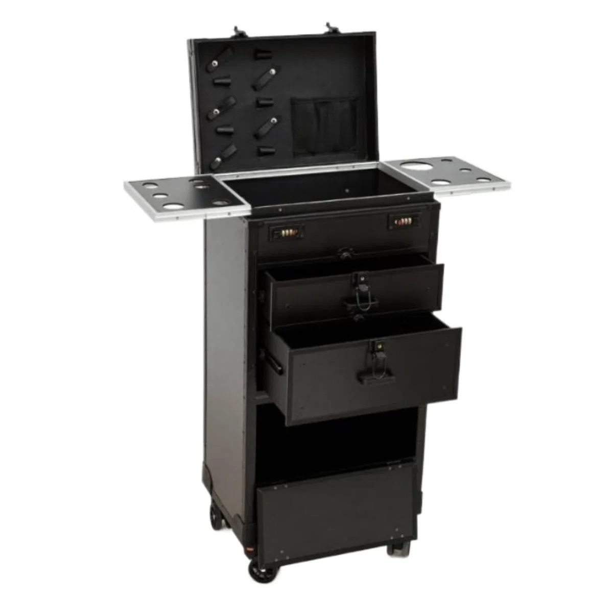 Arbeitswagen, Make-up-Schönheitssalon-Gepäck, Rollkoffer, Abschließbar, Make-up-Zugkoffer, Friseur-Trolley, Reise-Organizer-Tool Rollregal Spas(Black)