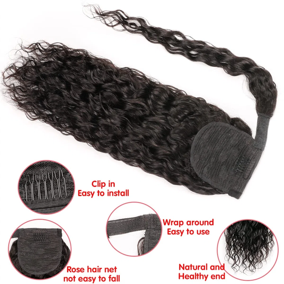 Haarknoten für Frauen, 30,5 - 66,4 cm, lang, gewellt, Wasserwellen, um die Haarspangen, Pferdeschwanz, echtes Haar, Damen, Dutt