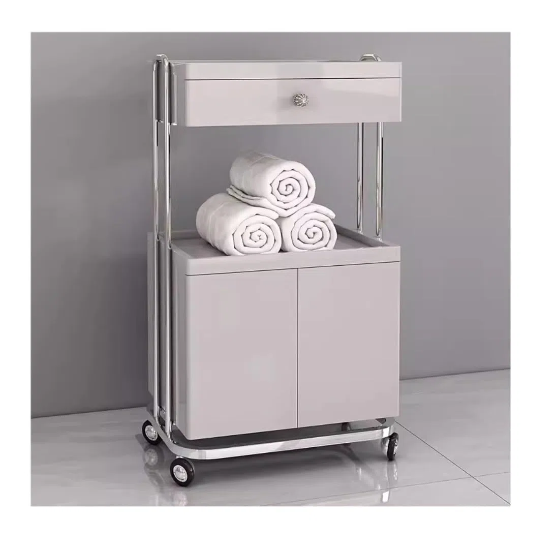 Arbeitswagen, 2-stufiger Kosmetikwagen Mit Schublade Und 2 Schranktüren. Beweglicher Rollwagen Mit Rädern. Kosmetikwagen Rollregal Spas(Silver+Gray)