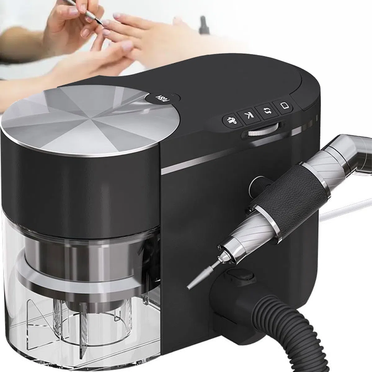 2-in-1-Nagelstaubsauger & Nagelfräser – Elektrische Nagelfeile 35.000 U/min und starker Saugkraft, bürstenloser Motor, Reinigung für Acrylnägel, für Heimwerker und Nagelstudios Black