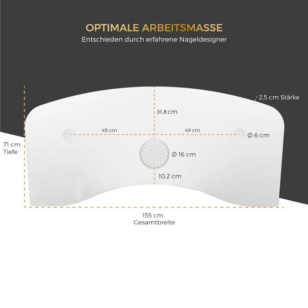 Nageltischplatte für Nagelstudio als Nageltisch · Manikür Tischplatte Weiß · für Absaugung Stabil · Made in DE · Acetonbeständig · mit Loch, Lynis-Nailshop.de